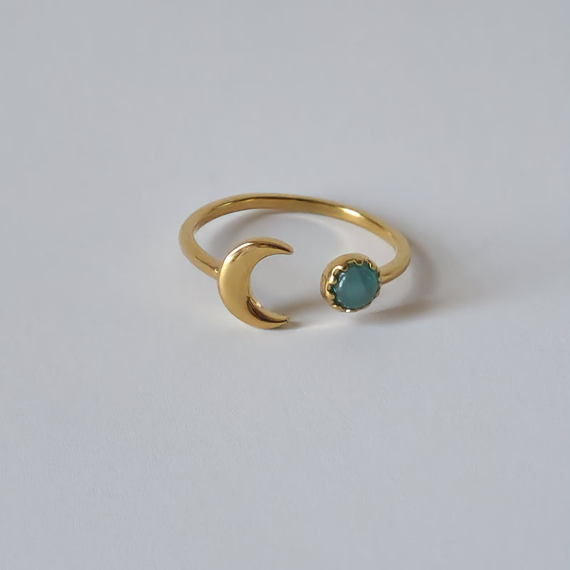 18K Gold Celestial Moon Boho Minimalist, Adjustable Dainty Moon Horoscope Ring