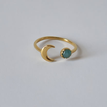 18K Gold Celestial Moon Boho Minimalist, Adjustable Dainty Moon Horoscope Ring