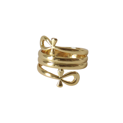 18K Gold Egyptian Ankh Ring, Dainty Life Key Band, Hieroglyph Pharaoh Gift