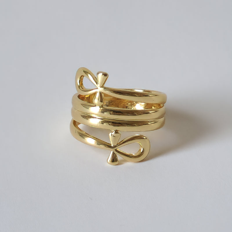 18K Gold Egyptian Ankh Ring, Dainty Life Key Band, Hieroglyph Pharaoh Gift