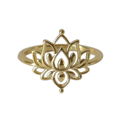 18K Gold Dainty Lotus Ring, Adjustable Minimalist Flower Band Spiritual Zen