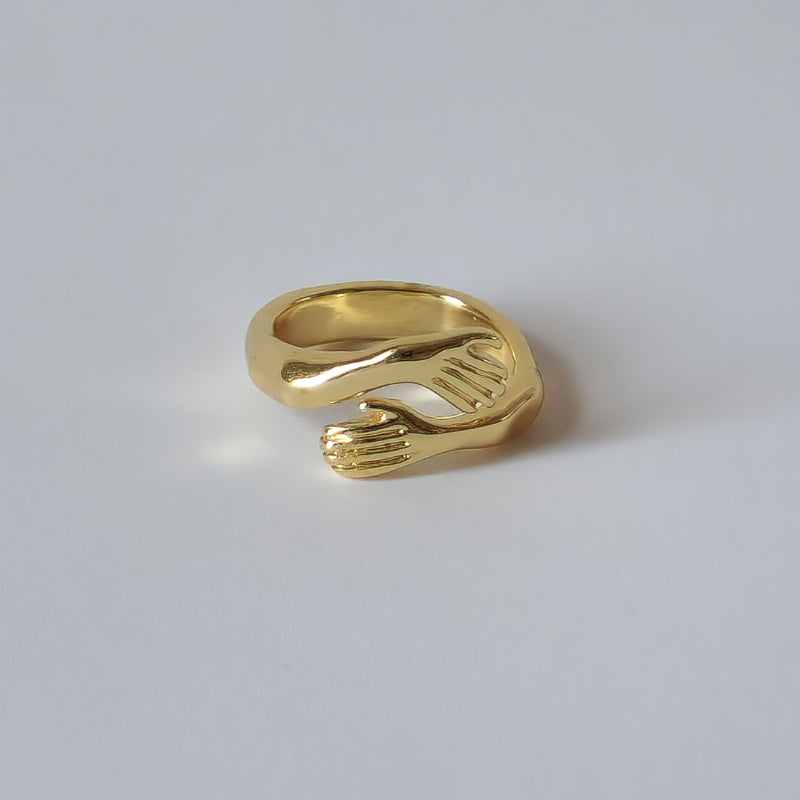 18K Gold Dainty Hug Ring for Women, Adjustable Minimalist Finger Embrace Band