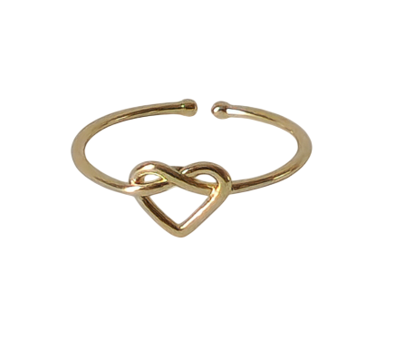 18K Gold Dainty Heart Wire Ring for Women, Adjustable Minimalist Thin Open Band