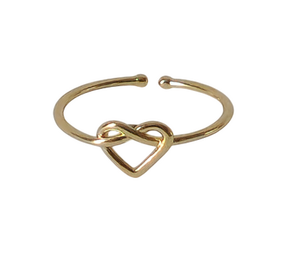 18K Gold Dainty Heart Wire Ring for Women, Adjustable Minimalist Thin Open Band