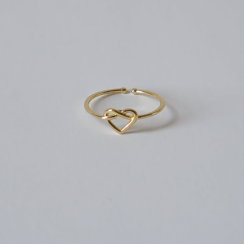 18K Gold Dainty Heart Wire Ring for Women, Adjustable Minimalist Thin Open Band