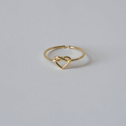 18K Gold Dainty Heart Wire Ring for Women, Adjustable Minimalist Thin Open Band