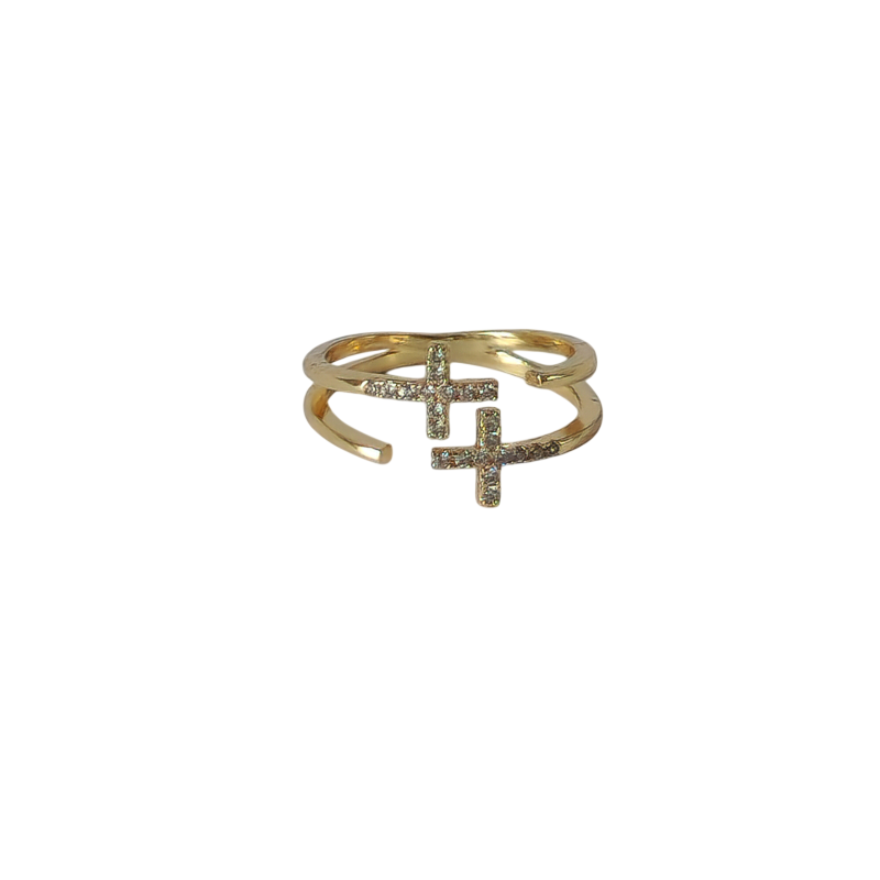 18K Gold Dainty Christian Cross Ring for Women, Adjustable Minimalist Jesus Band