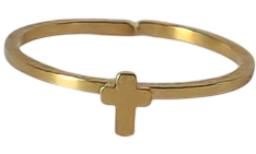 18K Gold Dainty Tiny Cross Ring for Women, Adjustable Minimalist Jesus Cross