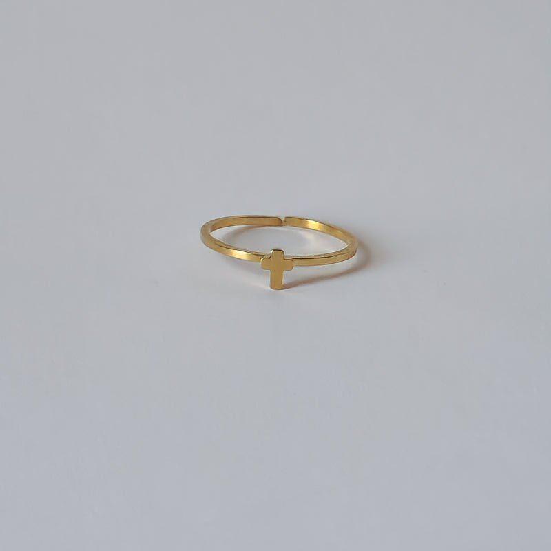 18K Gold Dainty Tiny Cross Ring for Women, Adjustable Minimalist Jesus Cross