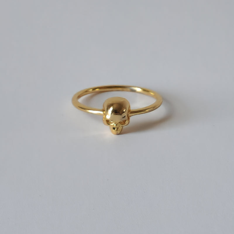 18K Gold Skull Ring for Women &amp; Men Dainty Minimalist Gothic Punk Skeleton Band