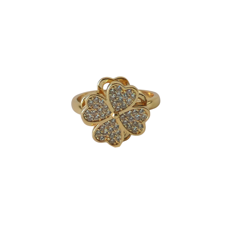 18K Gold Lucky Clover Spinner Ring Size 7 for Women, Dainty Fidget Anxiety Band
