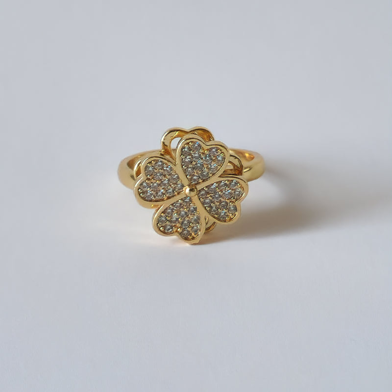 18K Gold Lucky Clover Spinner Ring Size 7 for Women, Dainty Fidget Anxiety Band