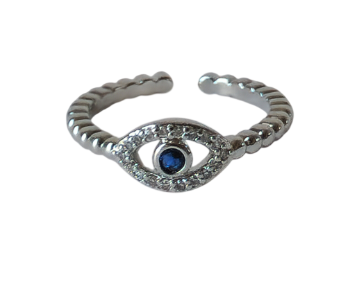 18K Gold Evil Eye Ring for Women, Adjustable Dainty Protection Band, Minimalist