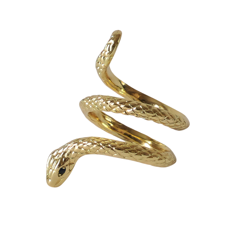 18K Gold Snake Wrap Ring for Women, Adjustable Dainty Serpent Ouroboros Stacking