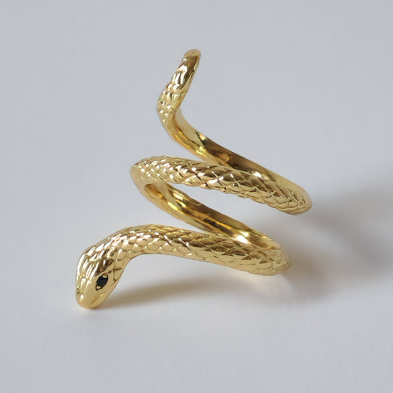 18K Gold Snake Wrap Ring for Women, Adjustable Dainty Serpent Ouroboros Stacking