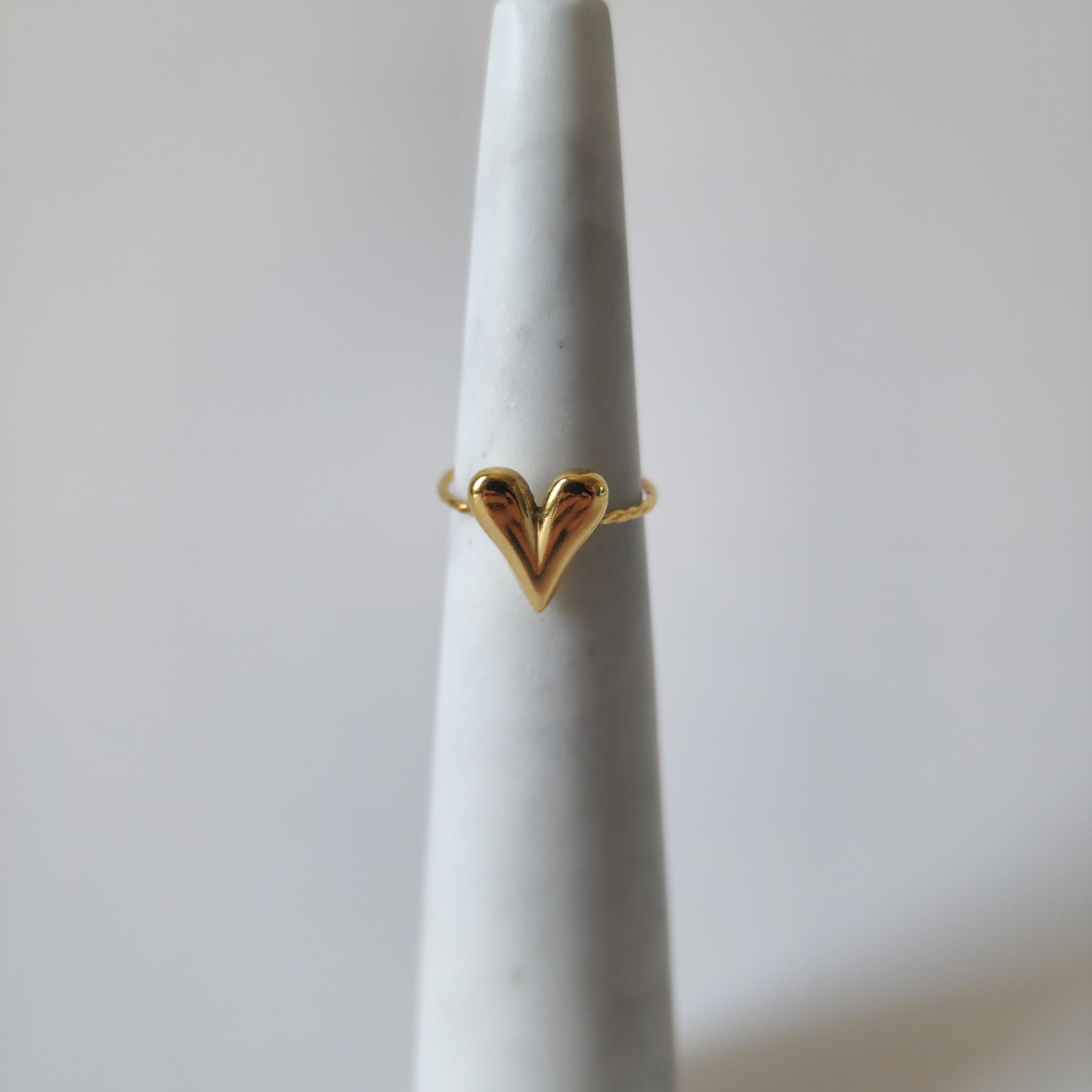 18K Gold Retro 90s Heart Ring Adjustable Open Band Vintage Women&