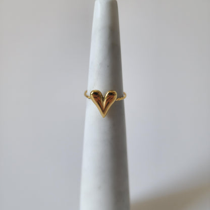 18K Gold Retro 90s Heart Ring Adjustable Open Band Vintage Women&
