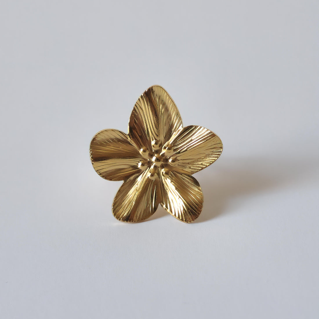 18K Gold Retro 90s Flower Ring Adjustable Open Band Vintage Jewelry