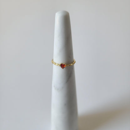 18K Gold Dainty Minimalist Red Crystal Heart Ring Cubic Zirconia Womens Jewelry