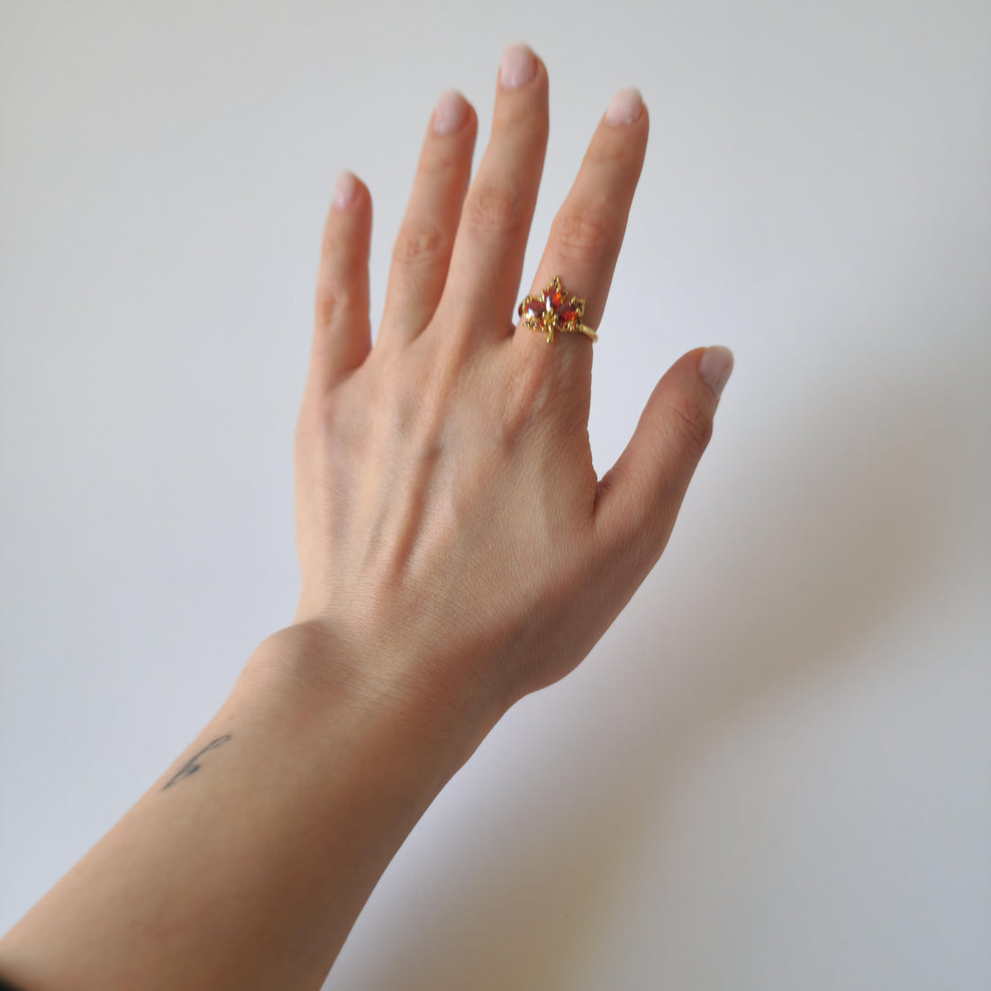 18K Gold Dainty Minimalist Maple Leaf Zircon Ring Adjustable Open Band Jewelry