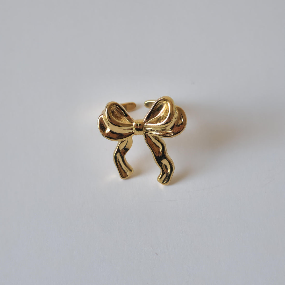 18K Gold Bow Ring Retro Adjustable Open Band Vintage Knot Dainty Solid Gold Gift