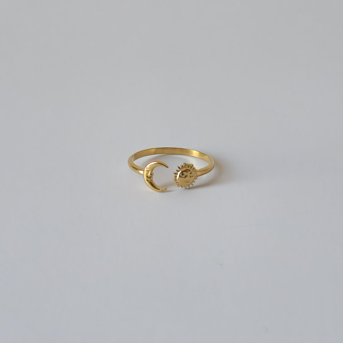 18K Gold Dainty Minimalist Sun Moon Ring Adjustable Open Band Jewelry