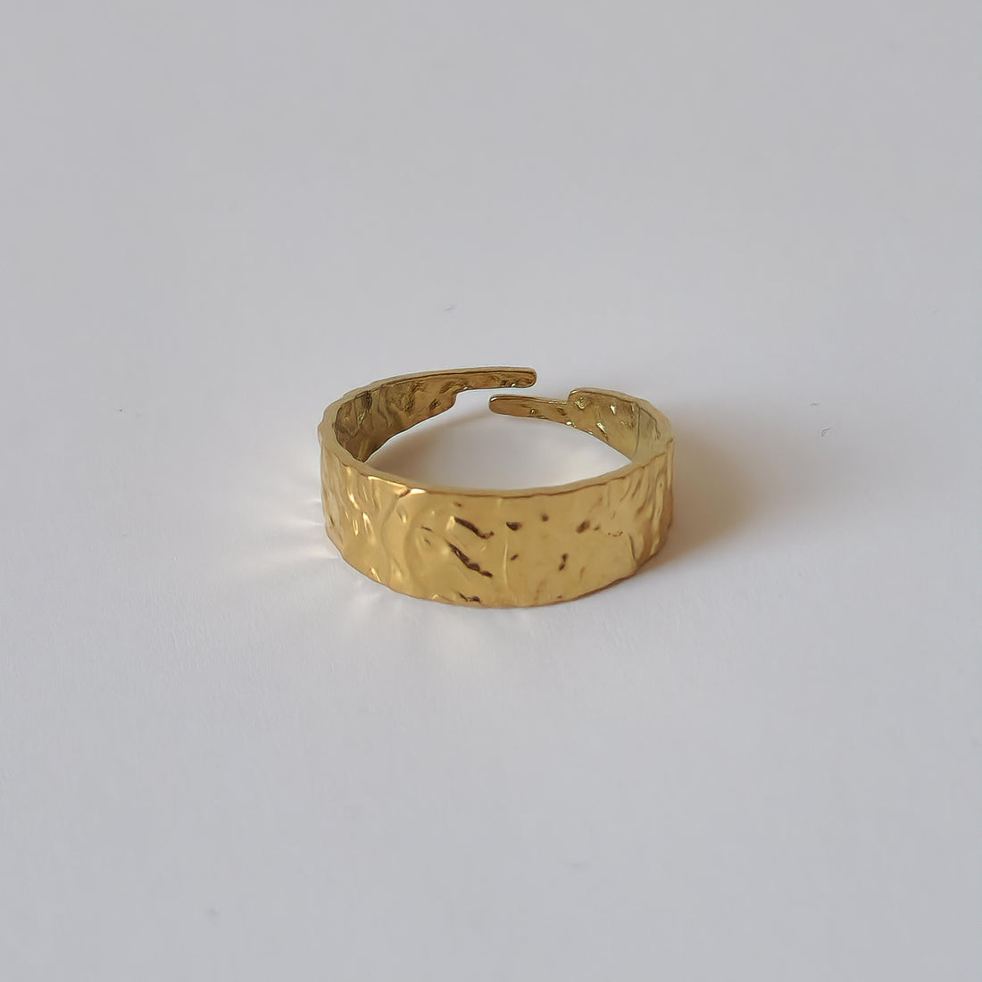 18K Gold Dainty Minimalist Retro Organic Dented Ring Adjustable Band Jewelry