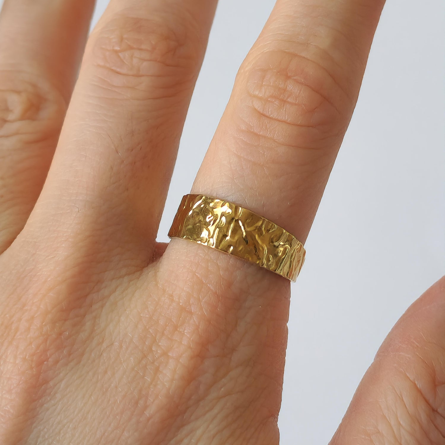 18K Gold Dainty Minimalist Retro Organic Dented Ring Adjustable Band Jewelry