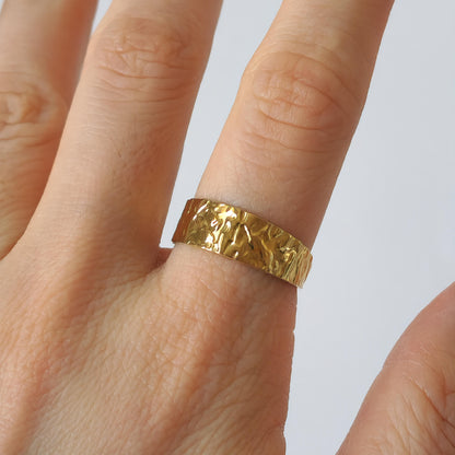 18K Gold Dainty Minimalist Retro Organic Dented Ring Adjustable Band Jewelry