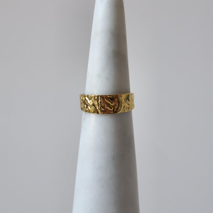 18K Gold Dainty Minimalist Retro Organic Dented Ring Adjustable Band Jewelry