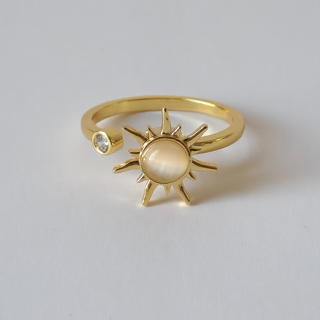 18K Gold Dainty Minimalist Sun Spinner Ring Adjustable Open Band Jewelry