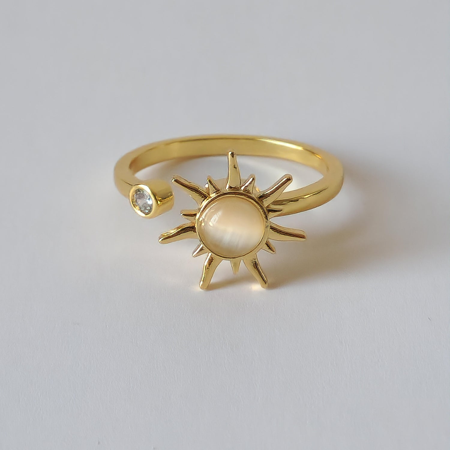 18K Gold Dainty Minimalist Sun Spinner Ring Adjustable Open Band Jewelry