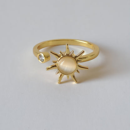 18K Gold Dainty Minimalist Sun Spinner Ring Adjustable Open Band Jewelry