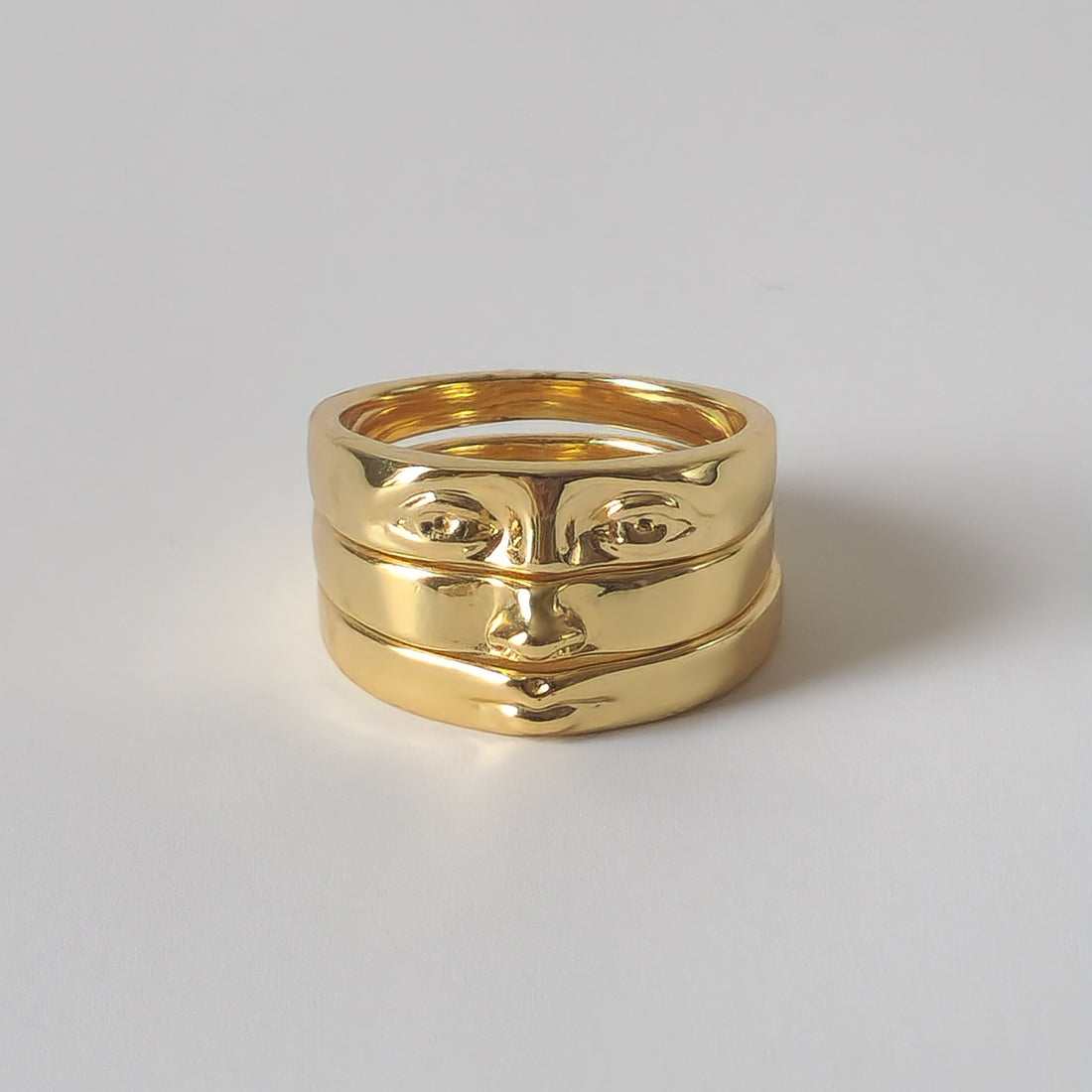 18K Gold Eye of David Triple Stack Ring for Women, Gothic Minimalist Stacking