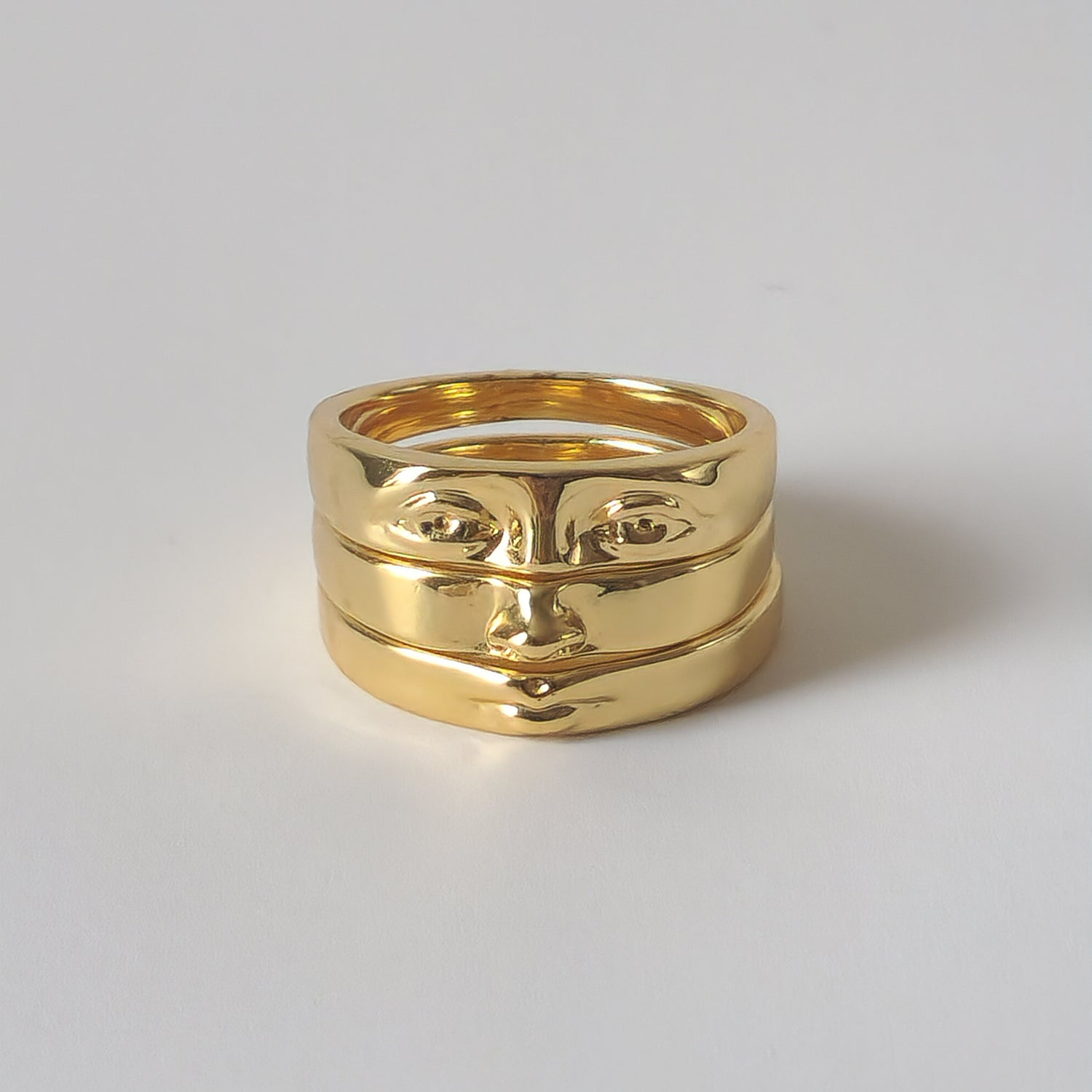 18K Gold Eye of David Triple Stack Ring for Women, Gothic Minimalist Stacking