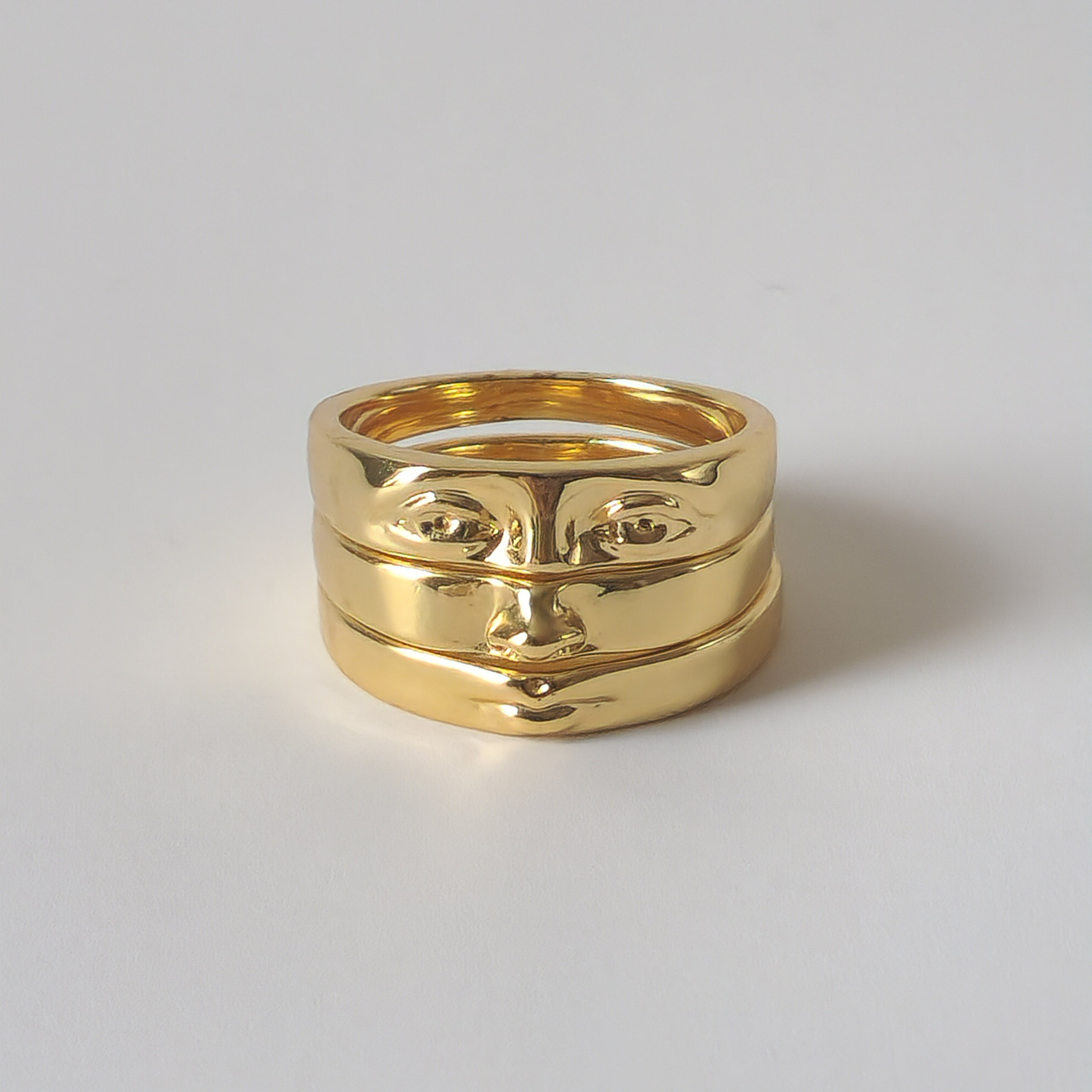 18K Gold Eye of David Triple Stack Ring for Women, Gothic Minimalist Stacking