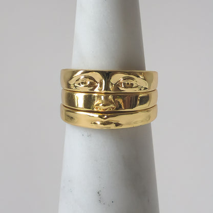 18K Gold Eye of David Triple Stack Ring for Women, Gothic Minimalist Stacking