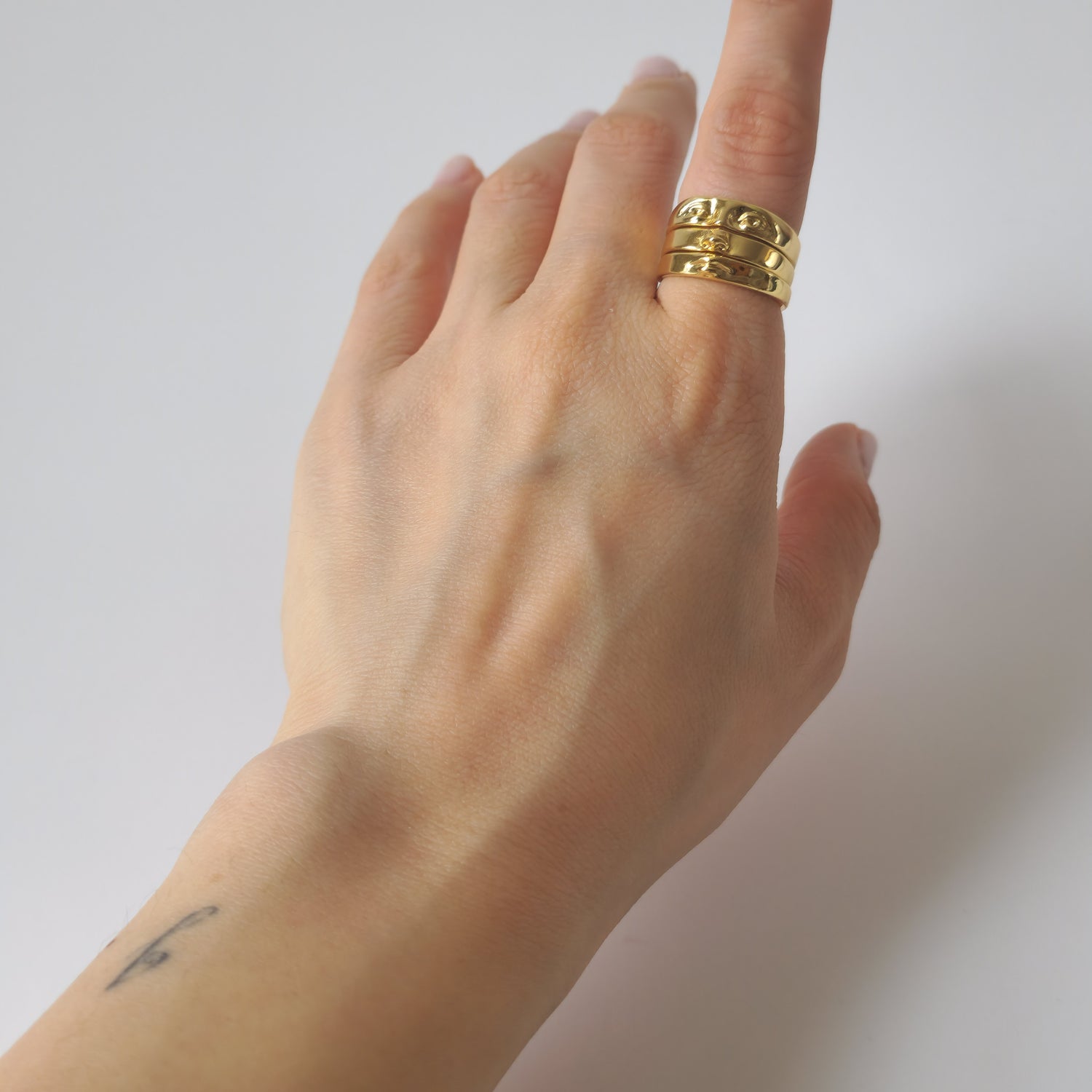 18K Gold Eye of David Triple Stack Ring for Women, Gothic Minimalist Stacking