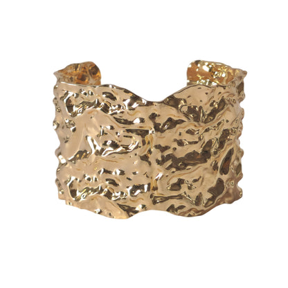 18K Gold Retro 90s Organic Bangle Bracelet Chunky Minimalist Womens Jewelry