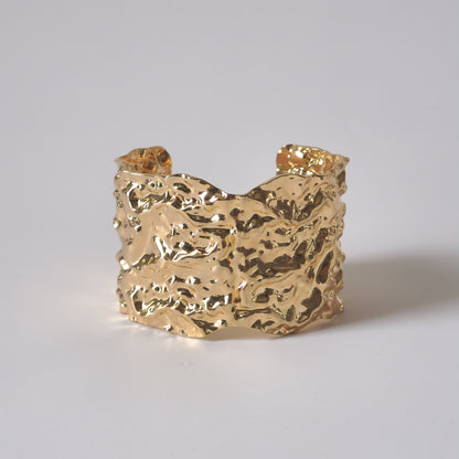 18K Gold Retro 90s Organic Bangle Bracelet Chunky Minimalist Womens Jewelry