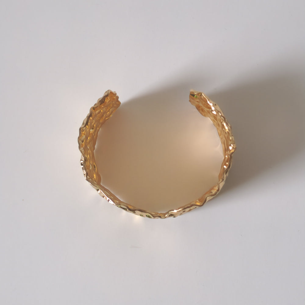 18K Gold Retro 90s Organic Bangle Bracelet Chunky Minimalist Womens Jewelry