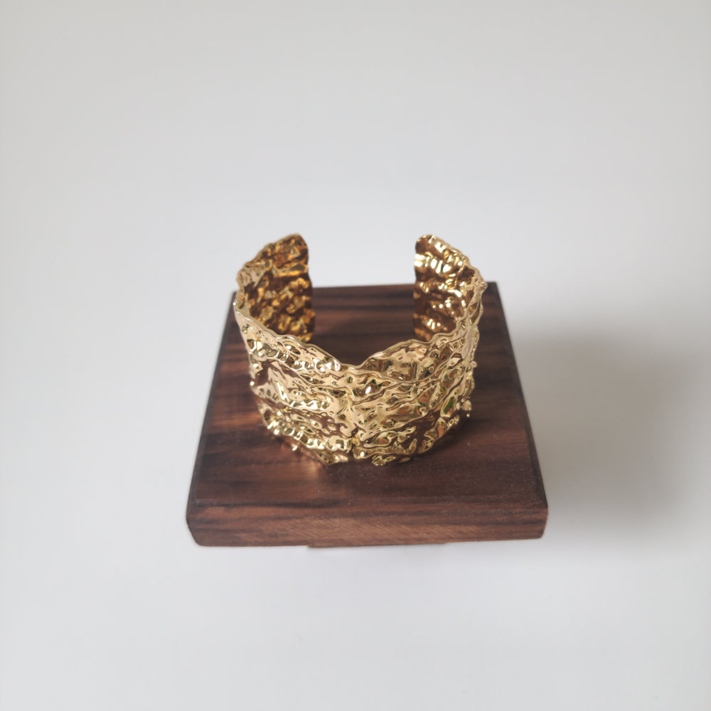 18K Gold Retro 90s Organic Bangle Bracelet Chunky Minimalist Womens Jewelry