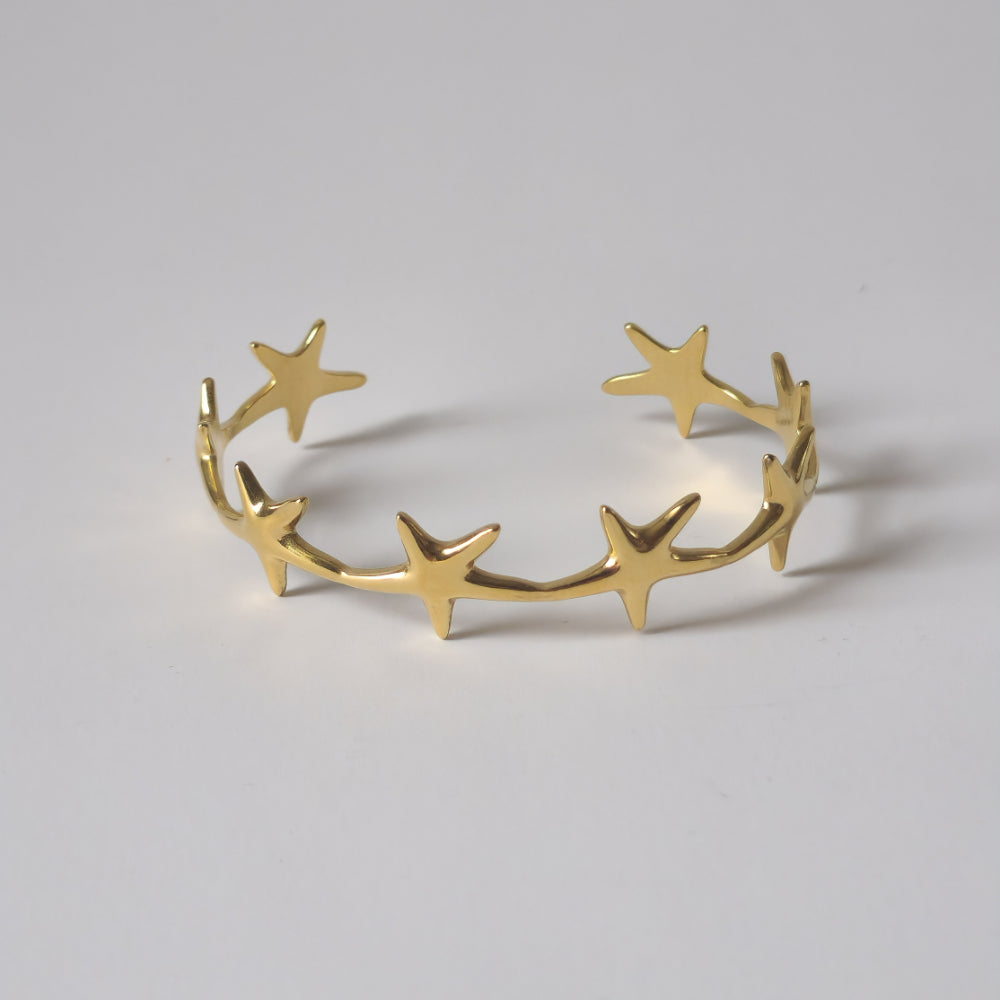 18K Gold Dainty Minimalist Star Bangle Bracelet Celestial Womens Jewelry