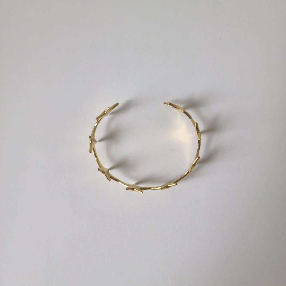 18K Gold Dainty Minimalist Star Bangle Bracelet Celestial Womens Jewelry