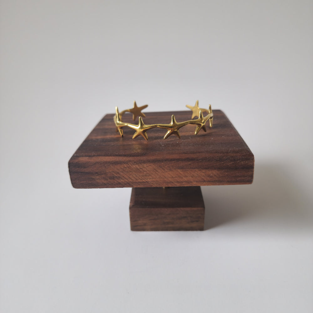 18K Gold Dainty Minimalist Star Bangle Bracelet Celestial Womens Jewelry