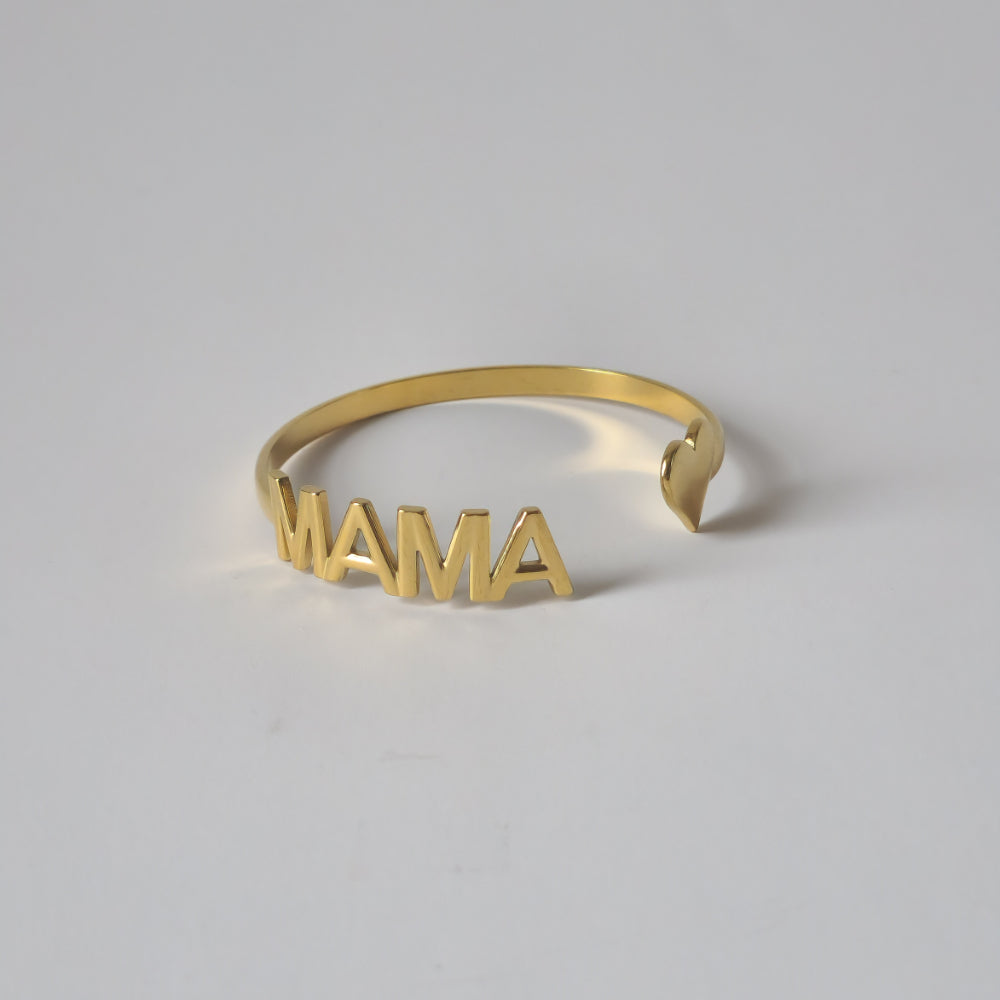 18K Gold Dainty Minimalist Mama Bangle Bracelet Mothers Gift Womens Jewelry