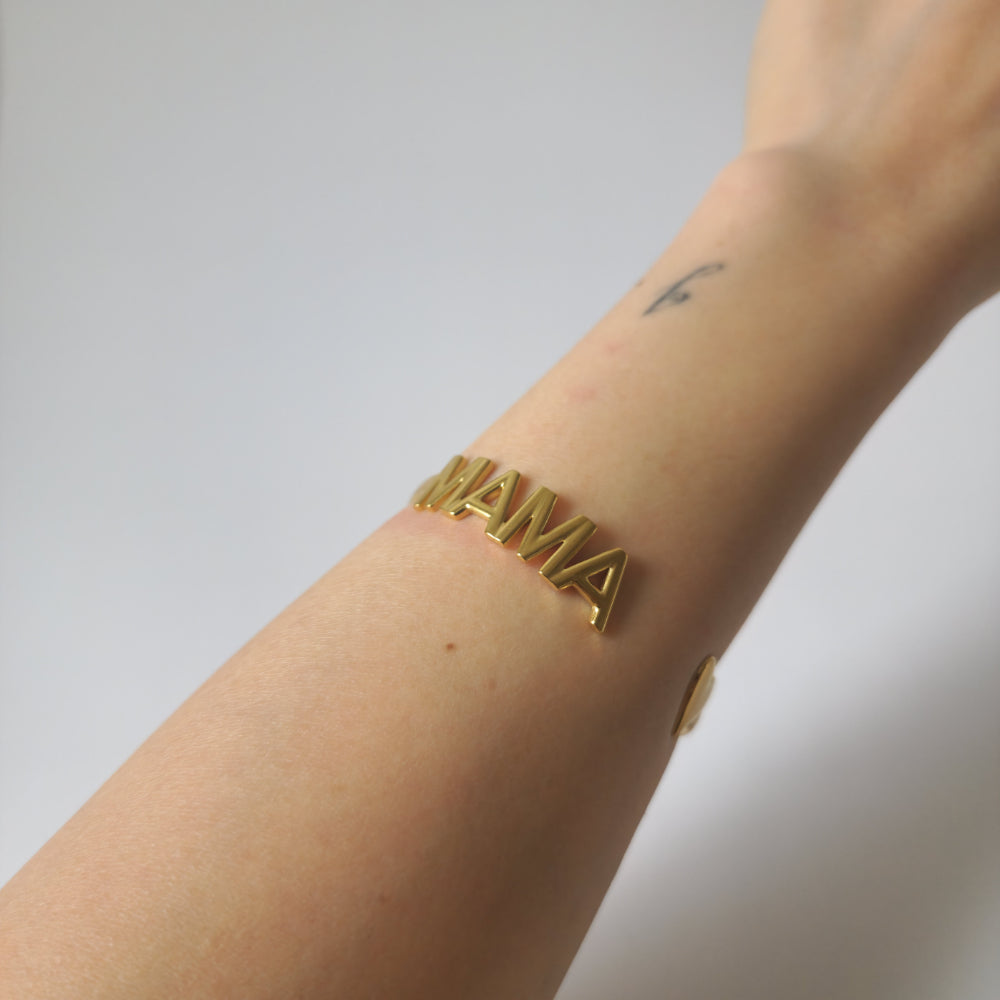 18K Gold Dainty Minimalist Mama Bangle Bracelet Mothers Gift Womens Jewelry