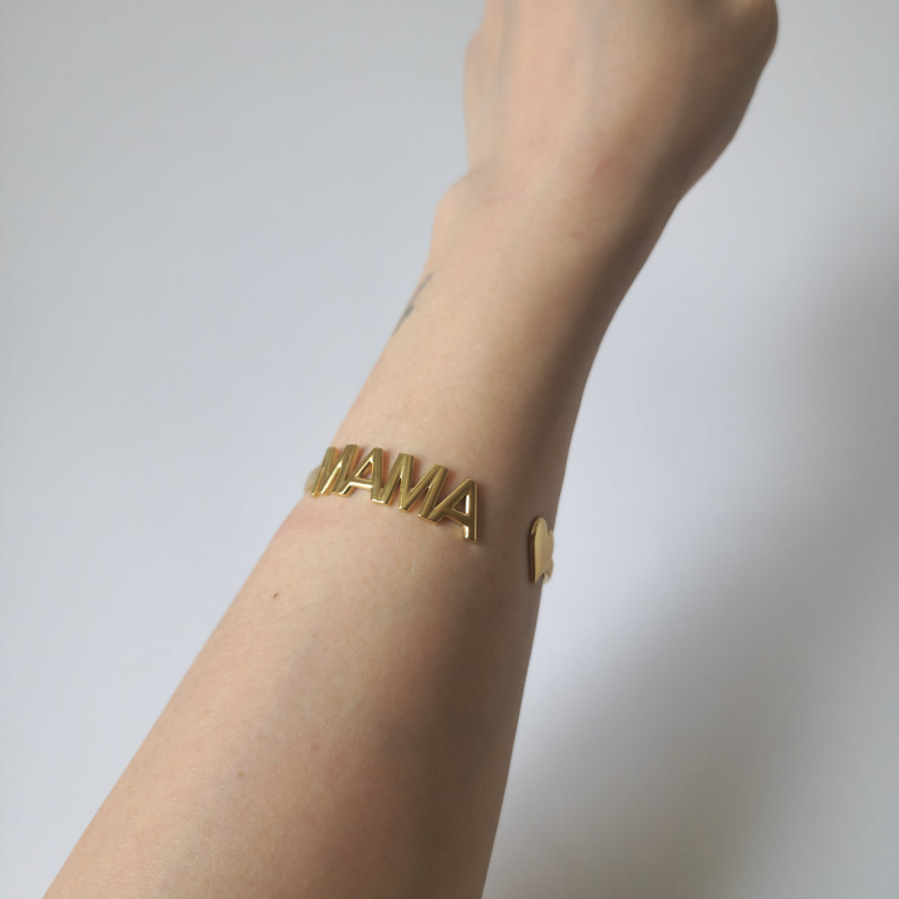 18K Gold Dainty Minimalist Mama Bangle Bracelet Mothers Gift Womens Jewelry