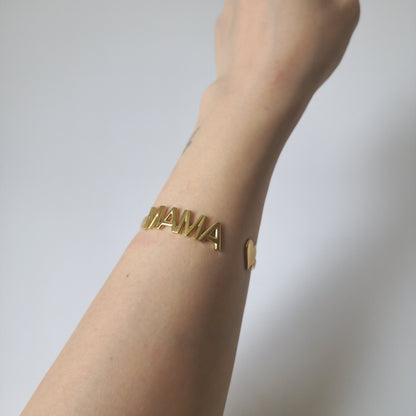 18K Gold Dainty Minimalist Mama Bangle Bracelet Mothers Gift Womens Jewelry