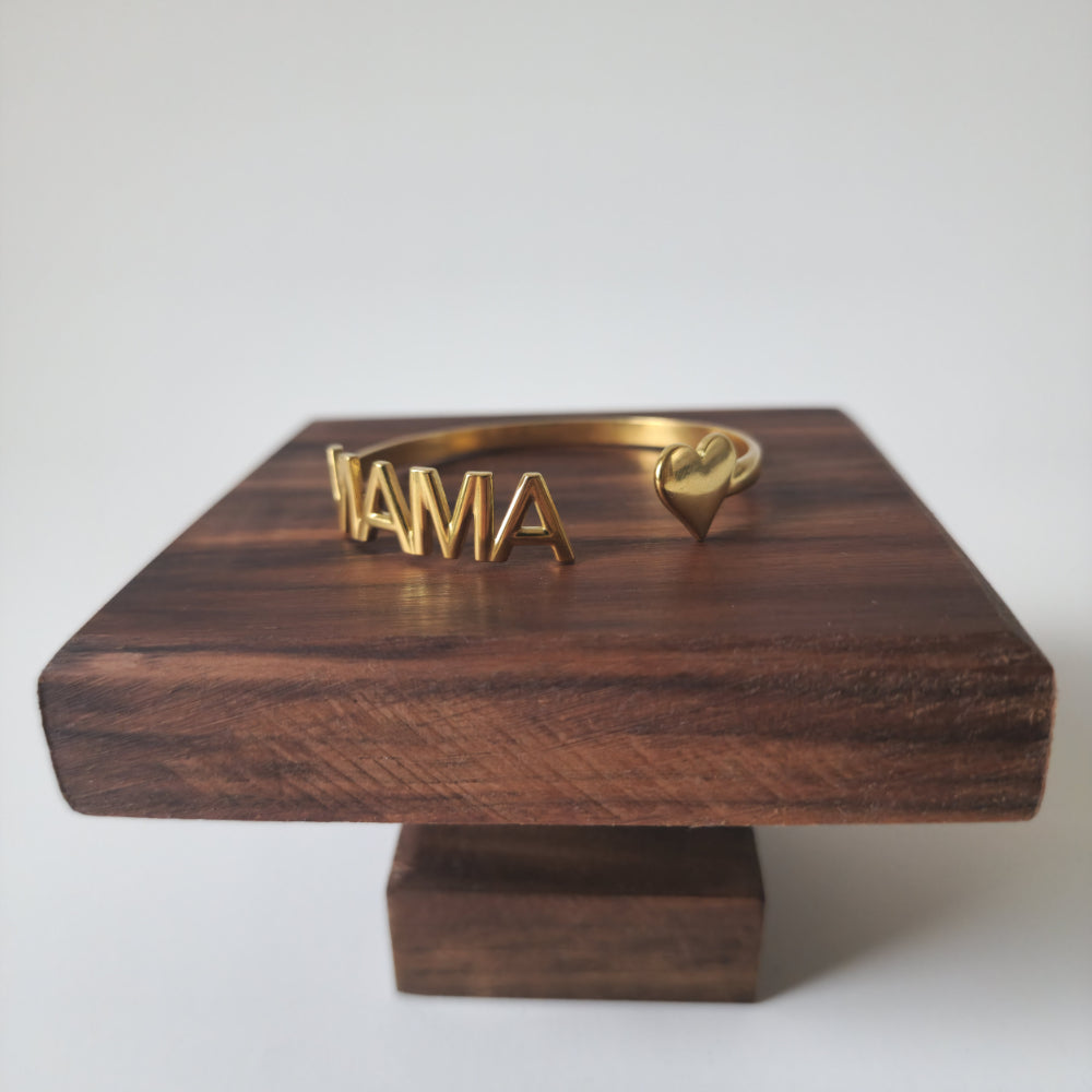 18K Gold Dainty Minimalist Mama Bangle Bracelet Mothers Gift Womens Jewelry